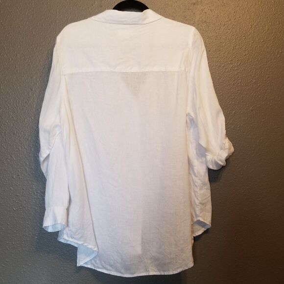 Sigrid Olsen 1X Top White 100% Linen Button Front V Neck Beach Coastal Lagenlook - Picture 8 of 9
